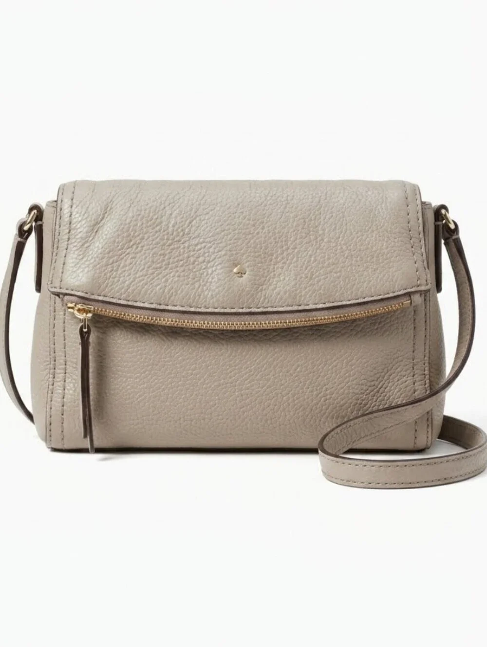 Kate Spade Minka Lt.Gray Pebbled Leather Crossbody Sling Bag Flap Zipper Closure